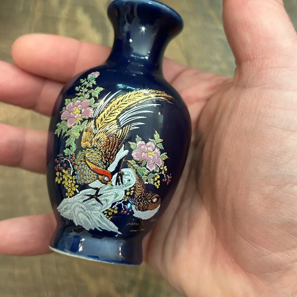 Mini Ceramic Bud Vases Vintage‎ Japanese Kutani Style Cobalt Blue Lot of 4pcs